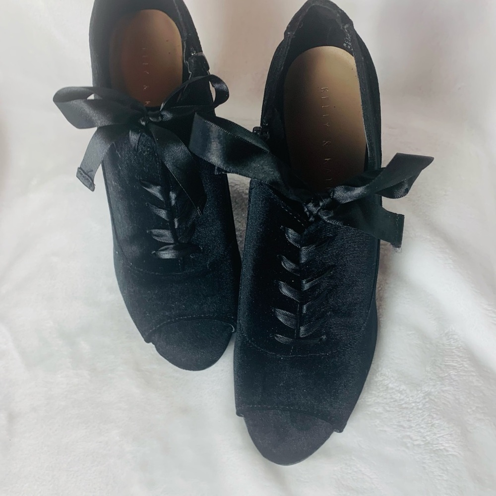 Kelly & Katie Black Velvet Peep Toe Bootie - Picture 4 of 9